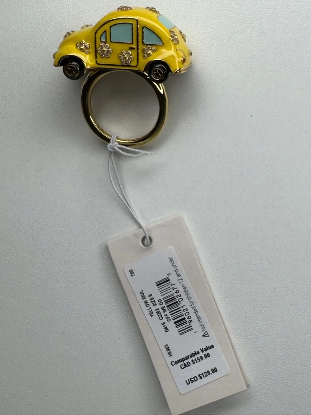 Kate Spade Off We Go Beetle Bug Yellow Car Ring Size 8 NWT